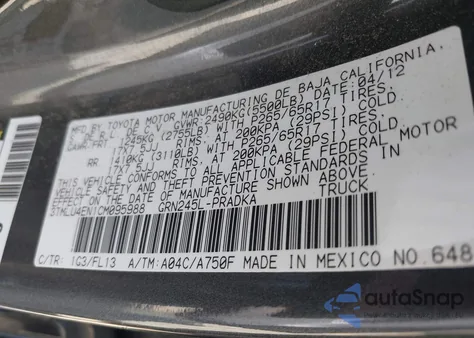 2012 Toyota Tacoma Double Cab from USA, damaged, VIN 3TMLU4EN1CM095988